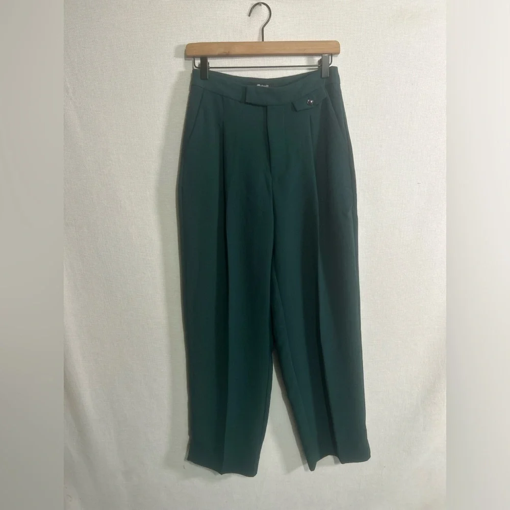 MADEWELL HIGH RISE ROSEDALE STRAIGHT TROUSER PANTS IN CREPE SPRUCE GREEN - Picture 3 of 11